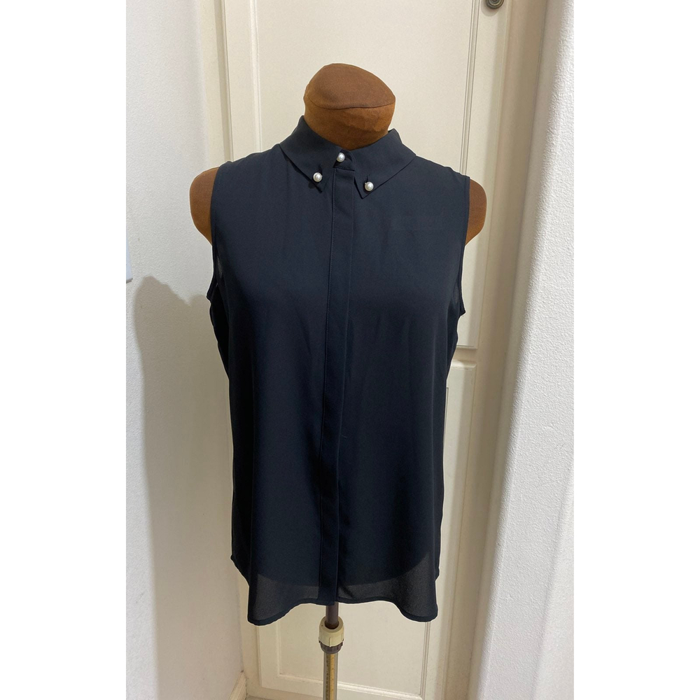 KARL LAGERFELD PARIS Imitation Pearl Button Sleeveless Top
